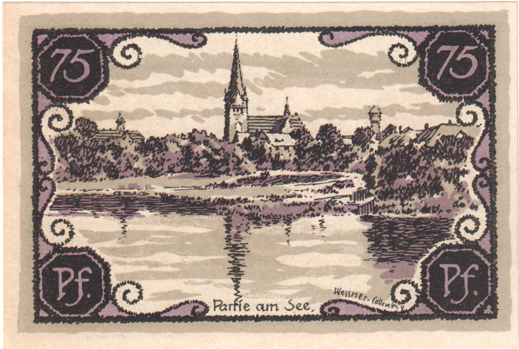 Banconote, Germania, Neustettin, 75 Pfennig, paysage, 1921, 1921-11-15, SPL