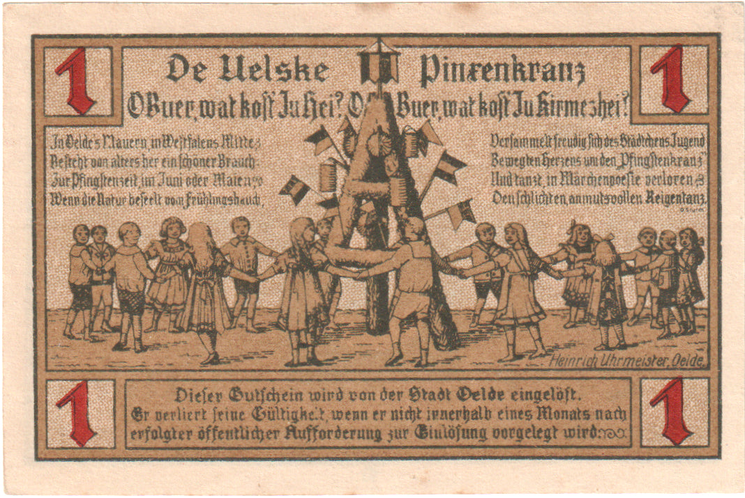 Banknote, Germany, Oelde, 1 Mark, Moulin 1, 1920, 1920-12-07, UNC(63)