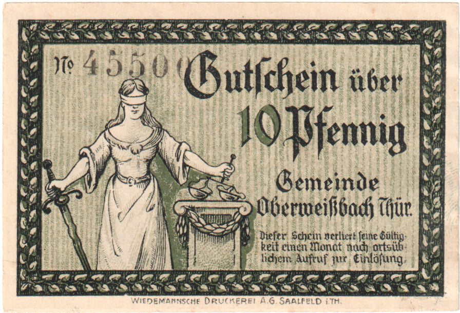 Banknote, Germany, Oberweißbach, Cursdorf Deesbach und Lichtenhain Gemeinden