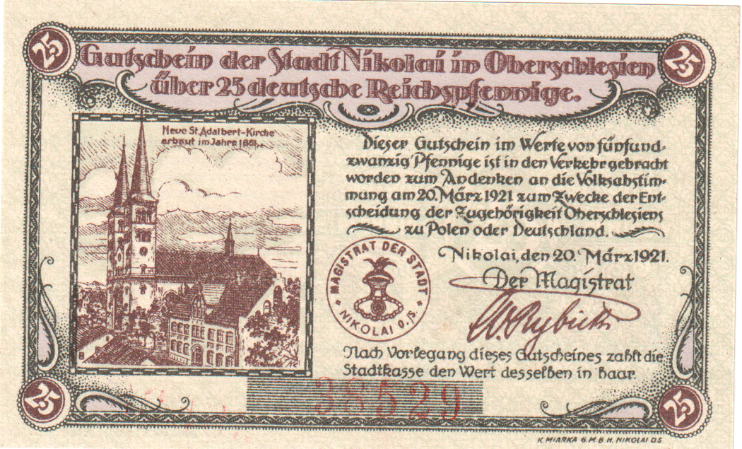 Geldschein, Deutschland, Nikolai Stadt, 25 Pfennig, Eglise, 1921, 1921-03-20