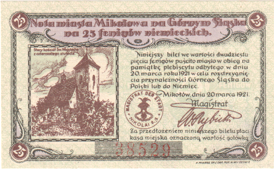 Geldschein, Deutschland, Nikolai Stadt, 25 Pfennig, Eglise, 1921, 1921-03-20