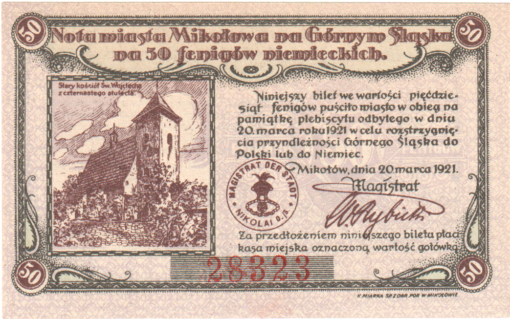 Billet, Allemagne, Nikolai Stadt, 50 Pfennig, Eglise, 1921, 1921-03-20, SUP+