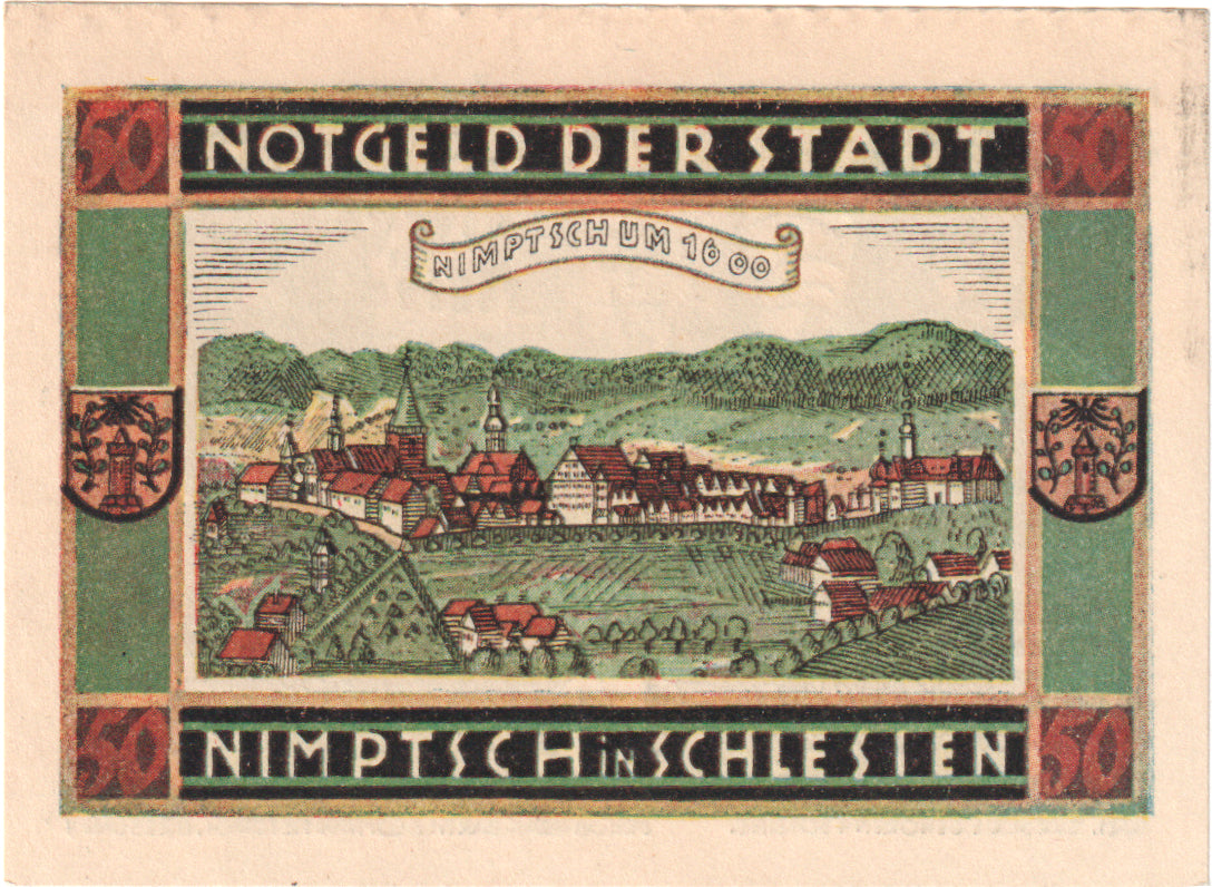 Banknote, Germany, Nimptsch Stadt, 50 Pfennig, paysage, 1921, UNC(60-62)