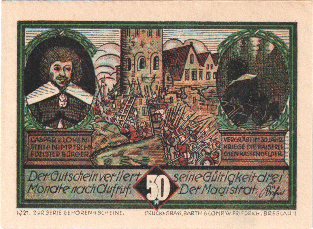 Banknote, Germany, Nimptsch Stadt, 50 Pfennig, paysage, 1921, UNC(60-62)
