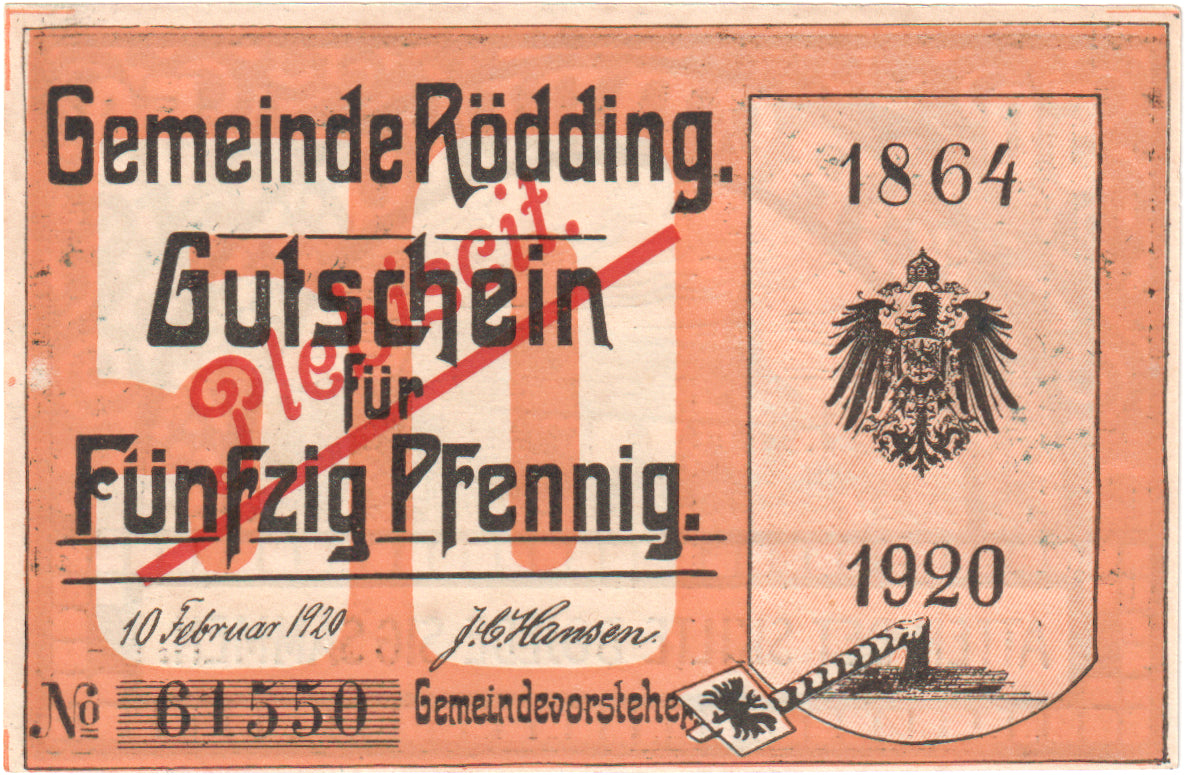 Germany, Rödding, 50 Pfennig, 1920-02-10, UNC(63)