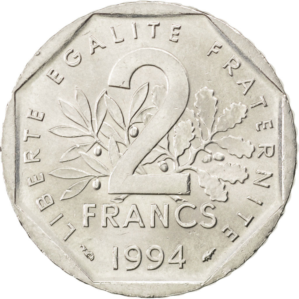 FRANCE, Semeuse, 2 Francs, 1994, KM #942.1, MS(63), Nickel, 26.5, Gadoury #547,.