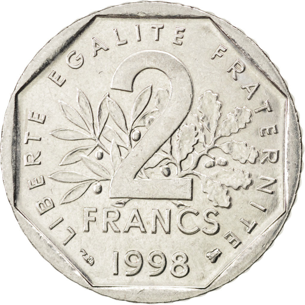 Coin, France, Semeuse, 2 Francs, 1998, MS(63), Nickel, KM:942.1, Gadoury:547