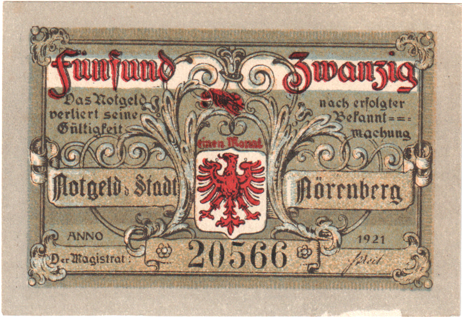 Banknote, Germany, Norenberg, 25 Pfennig, aigle, 1921, UNC(63), Mehl:979.41a