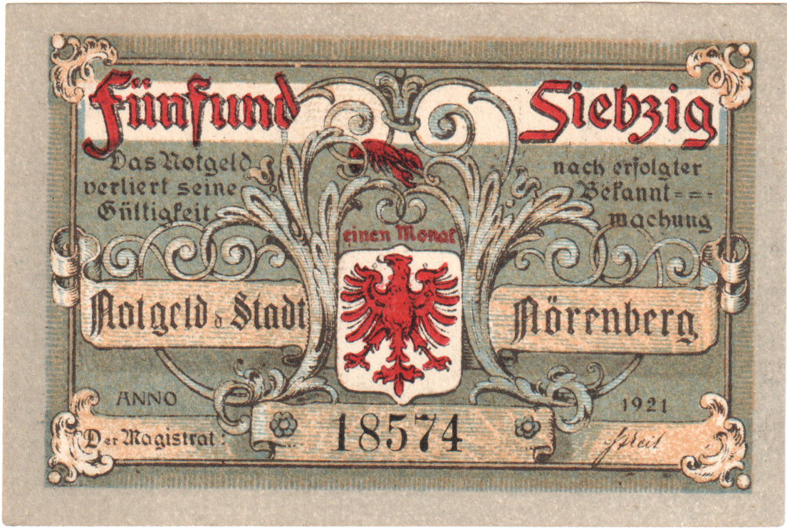 Banknote, Germany, Norenberg, 75 Pfennig, personnage, 1921, UNC(60-62)
