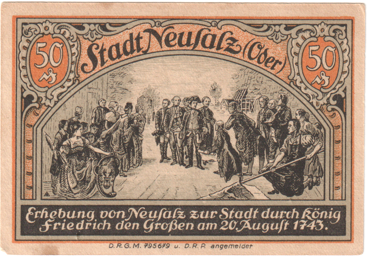 Banknote, Germany, Neusalz, 50 Pfennig, personnage, 1922, UNC(60-62), Mehl:960.1