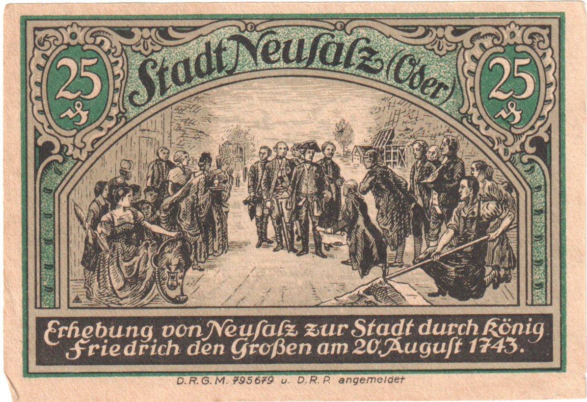 Banknote, Germany, Neusalz, 25 Pfennig, personnage, 1922, UNC(60-62), Mehl:960.1
