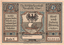 Banconote, Germania, Neusalz, 75 Pfennig, personnage, 1922, SPL, Mehl:960.1