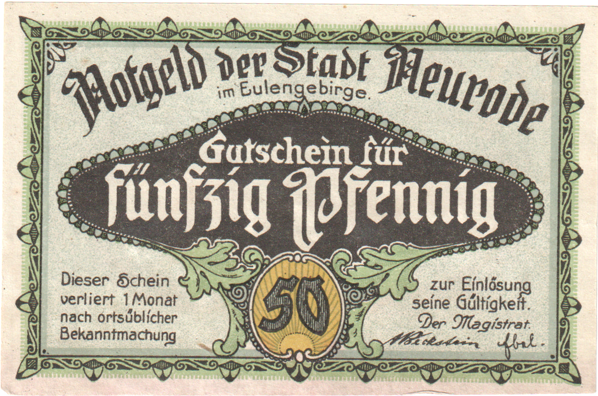 Banknote, Germany, Neurode Stadt, 50 Pfennig, village, 1921, UNC(60-62)