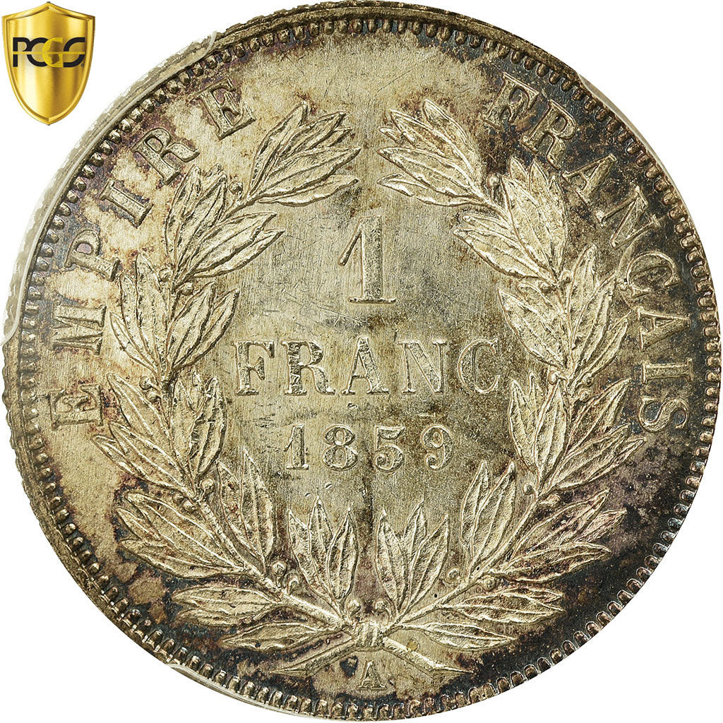 Coin, France, Napoleon III, Napoléon III, Franc, 1859, Paris, PCGS, MS65