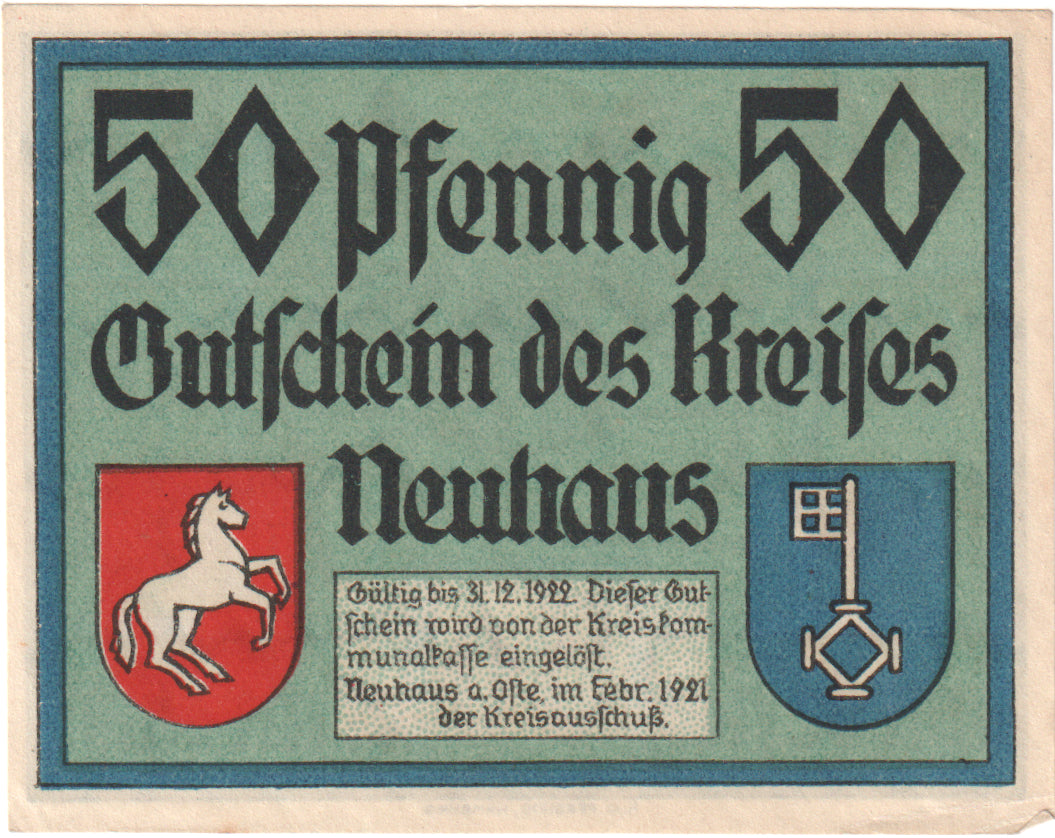 Banknote, Germany, Neuhaus, 50 Pfennig, Moulin 1, 1921, 1921-02-01, UNC(65-70)