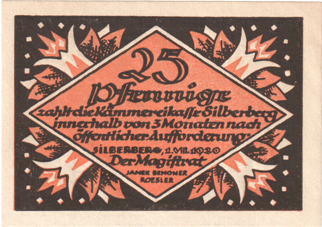 Banknote, Germany, Silberberg Stadt, 25 Pfennig, personnage, 1920, 1920-08-01