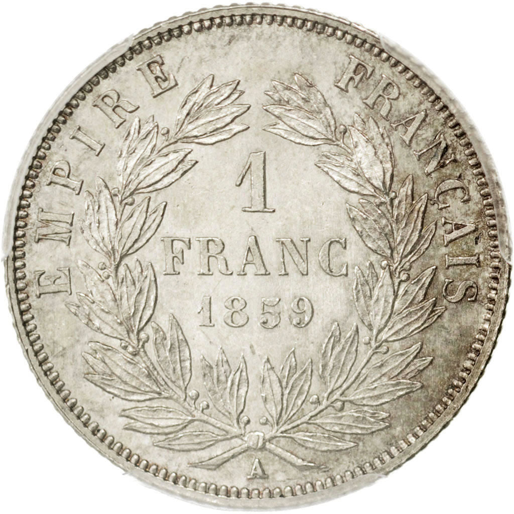 FRANCE, Napoléon III, Franc, 1859, Paris, KM #779.1, graded, PCGS, MS(65-70), S.
