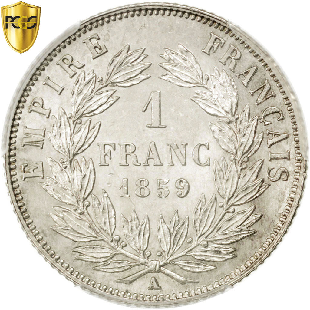 Coin, France, Napoleon III, Napoléon III, Franc, 1859, Paris, PCGS, MS64