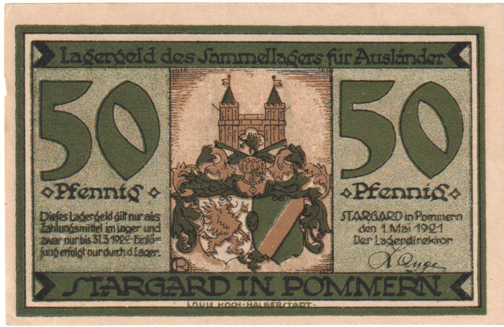 Banknote, Germany, Stargard Sammellager für Ausländer, 50 Pfennig, château
