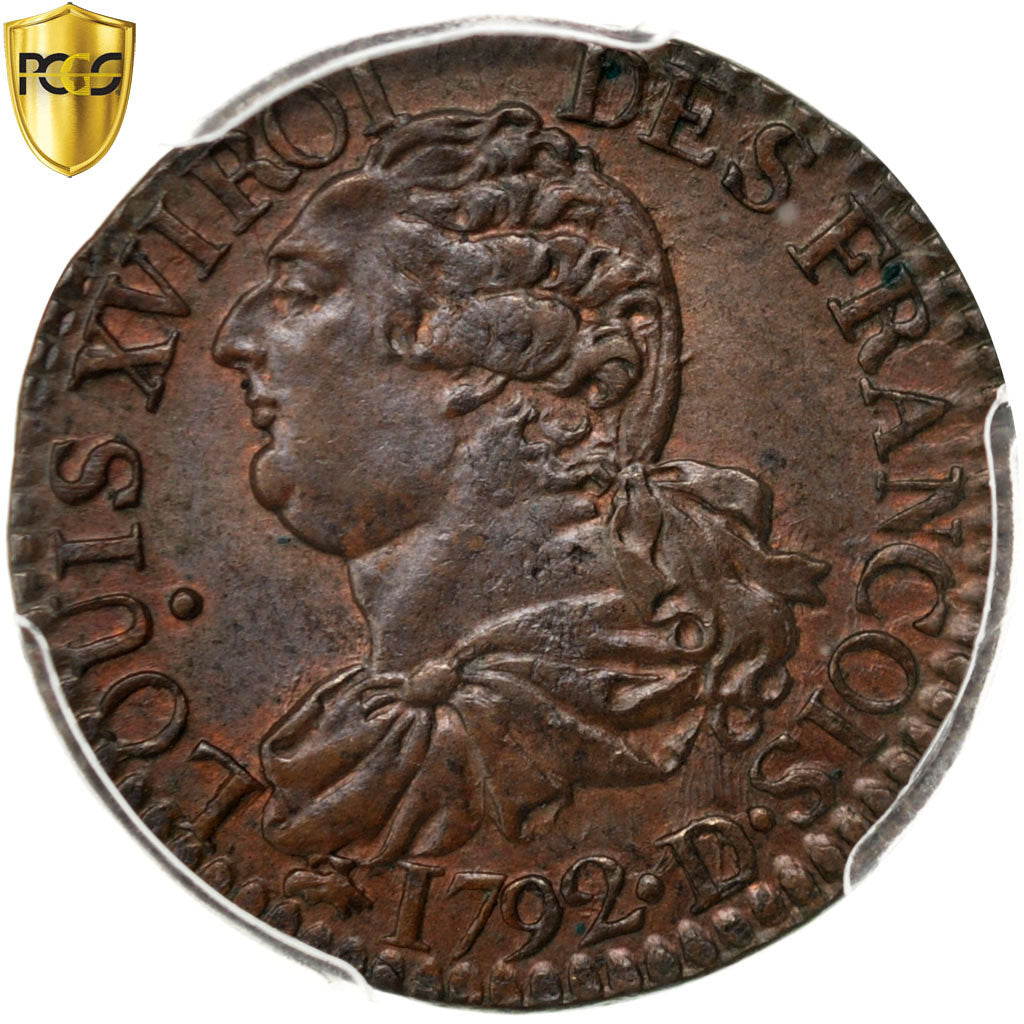 FRANCE, 3 deniers françois, 3 Deniers, Liard, 1792, Lyon, KM #608.1, graded, P..