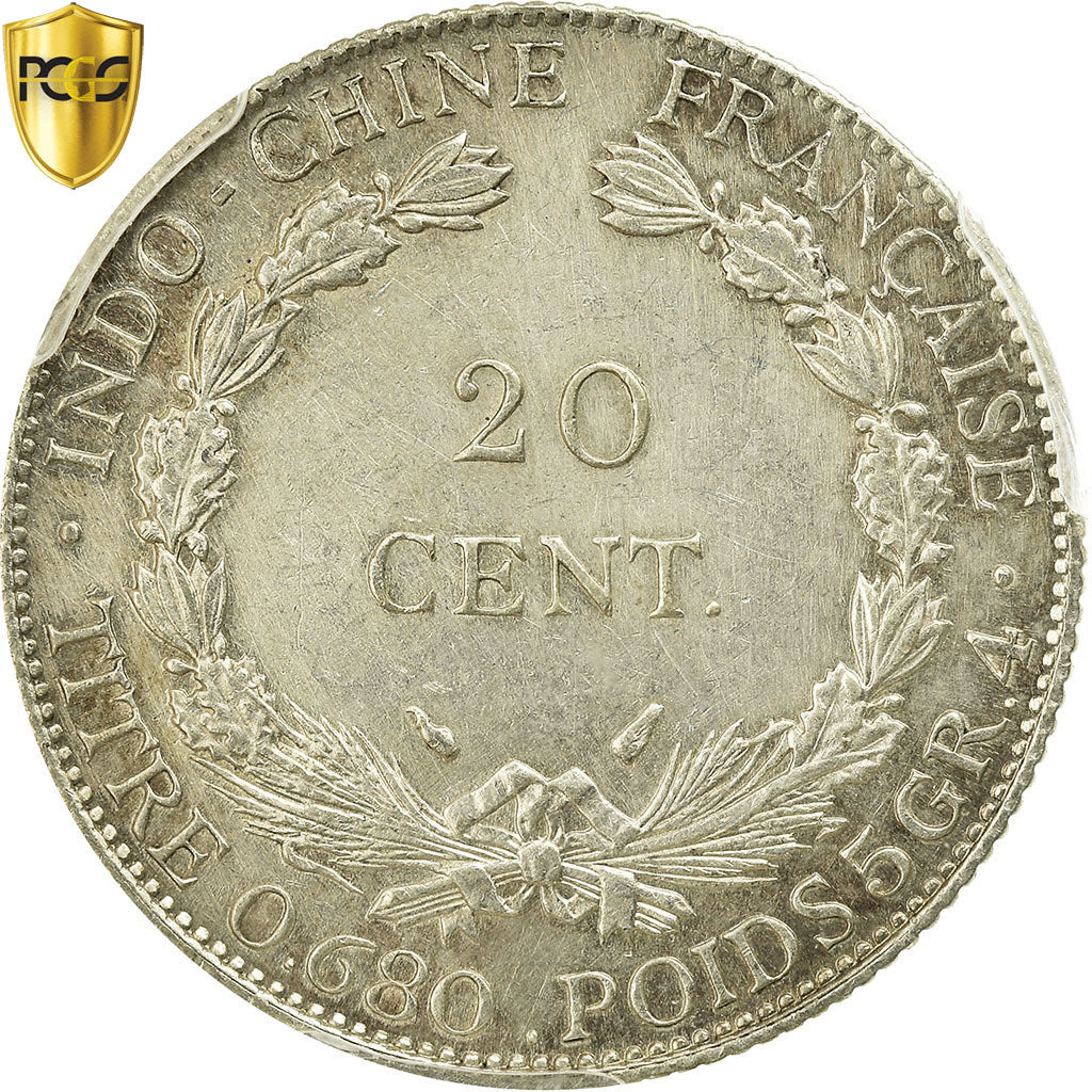 Munten, FRANS INDO-CHINA, 20 Cents, 1937, Paris, PCGS, AU Details, PR, Zilver
