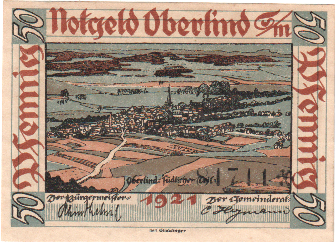 Banknote, Germany, Oberlind Gemeinde, 50 Pfennig, paysage 5, 1921, UNC(63)
