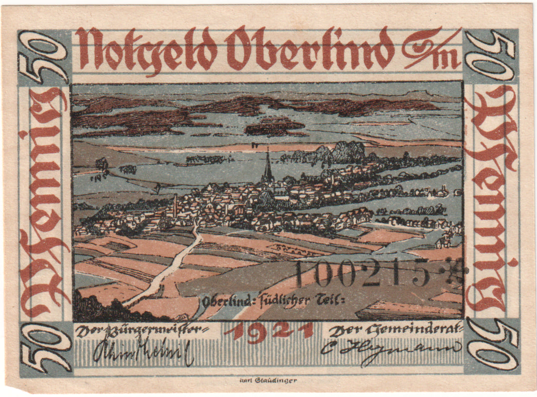 Banknote, Germany, Oberlind Gemeinde, 50 Pfennig, paysage 7, 1921, UNC(63)