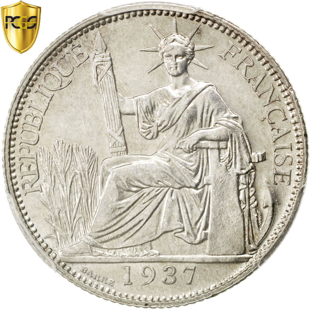Coin, FRENCH INDO-CHINA, 20 Cents, 1937, Paris, PCGS, MS62, MS(60-62), Silver