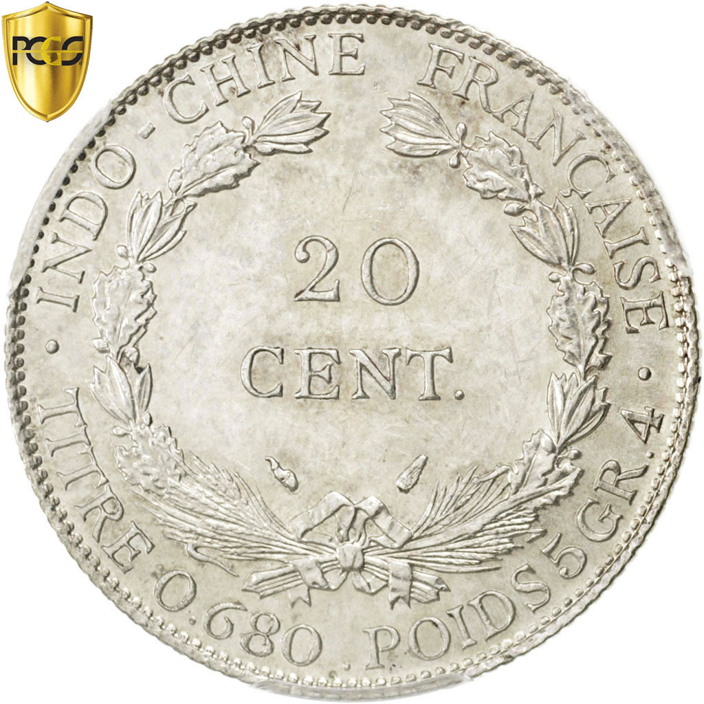 Coin, FRENCH INDO-CHINA, 20 Cents, 1937, Paris, PCGS, MS62, MS(60-62), Silver
