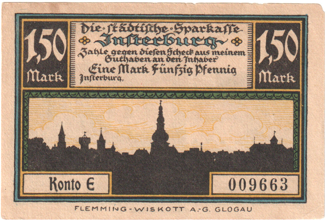 Billet, Allemagne, Insterburg, 1.5 Mark, chateau 2, O.D, NEUF, Mehl:645.1a
