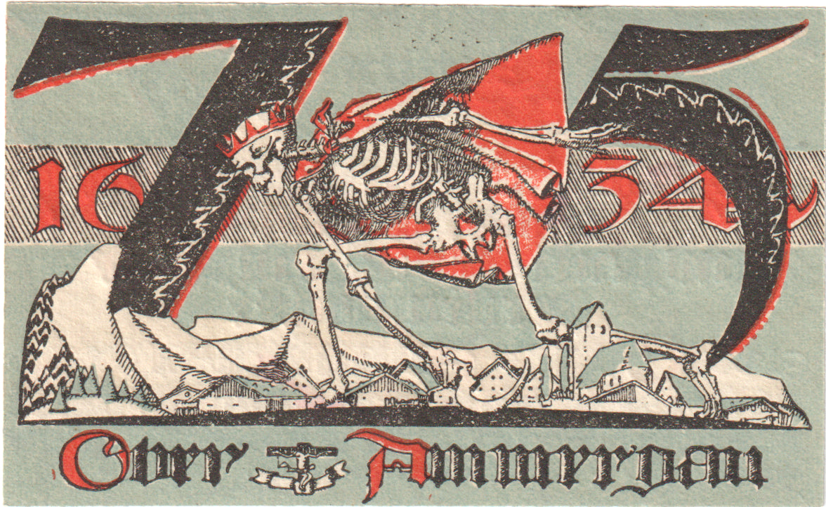 Banknote, Germany, Oberammergau Gemeinde, 75 Pfennig, squelette 1, 1921