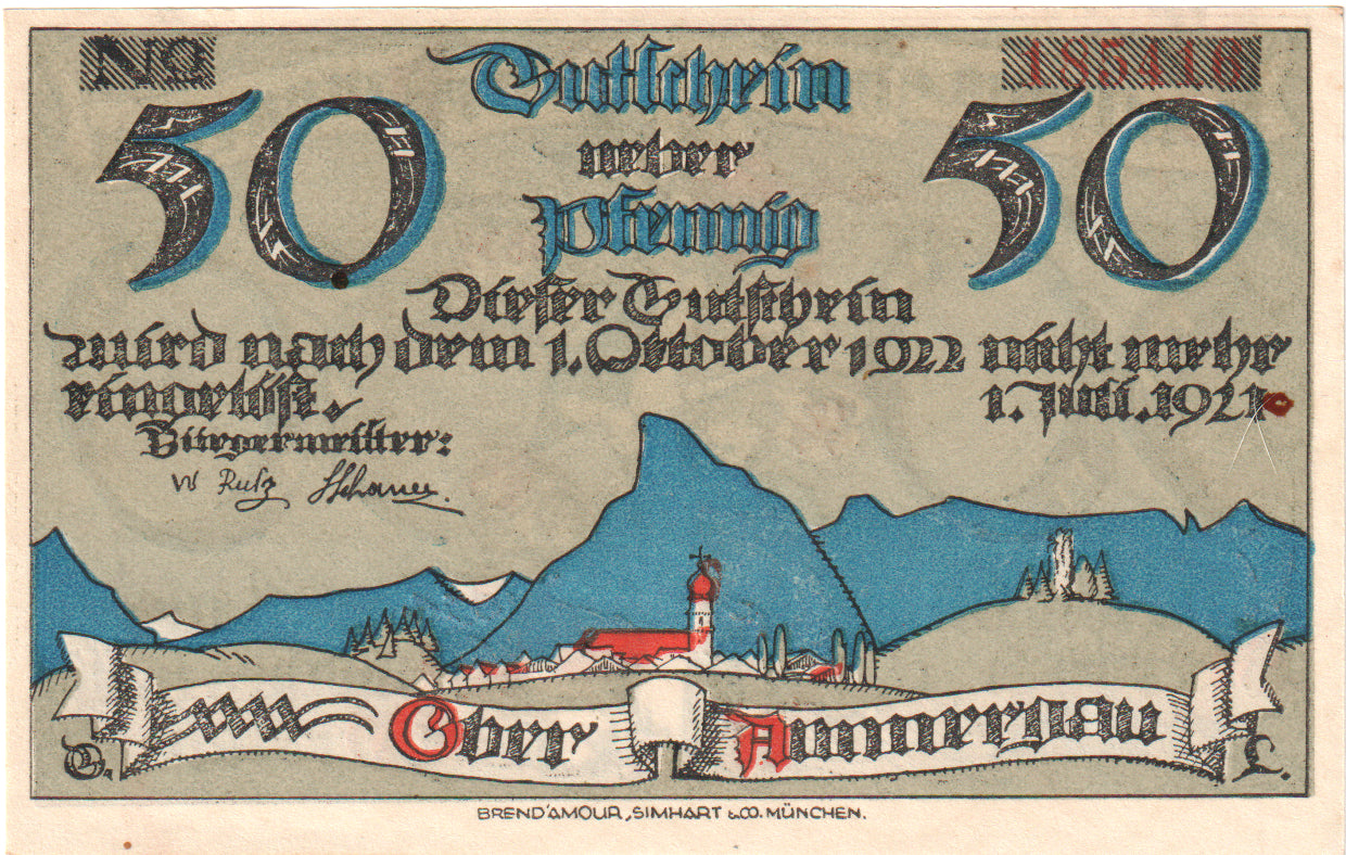 Banknote, Germany, Oberammergau Gemeinde, 50 Pfennig, personnage 3, 1921