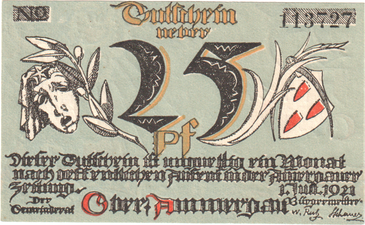 Banknote, Germany, Oberammergau Gemeinde, 25 Pfennig, paysage, 1921, 1921-06-01
