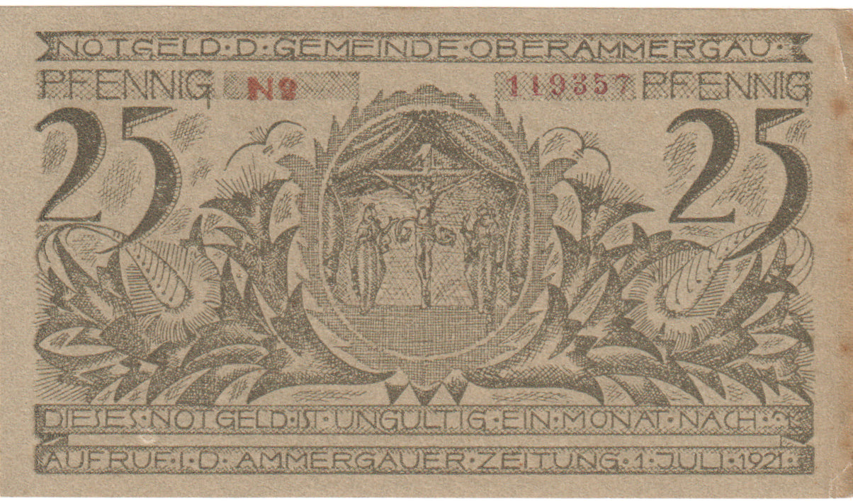 Banknote, Germany, Oberammergau Gemeinde, 25 Pfennig, Village 5, 1921
