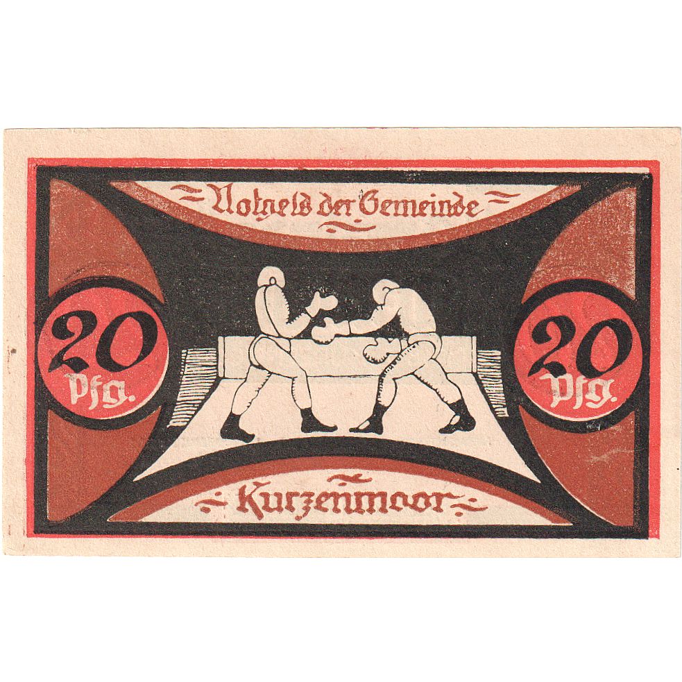 Banknote, Germany, Kurzenmoor, 20 Pfennig, boxeur, 1921, 1921-12-31, UNC(63)