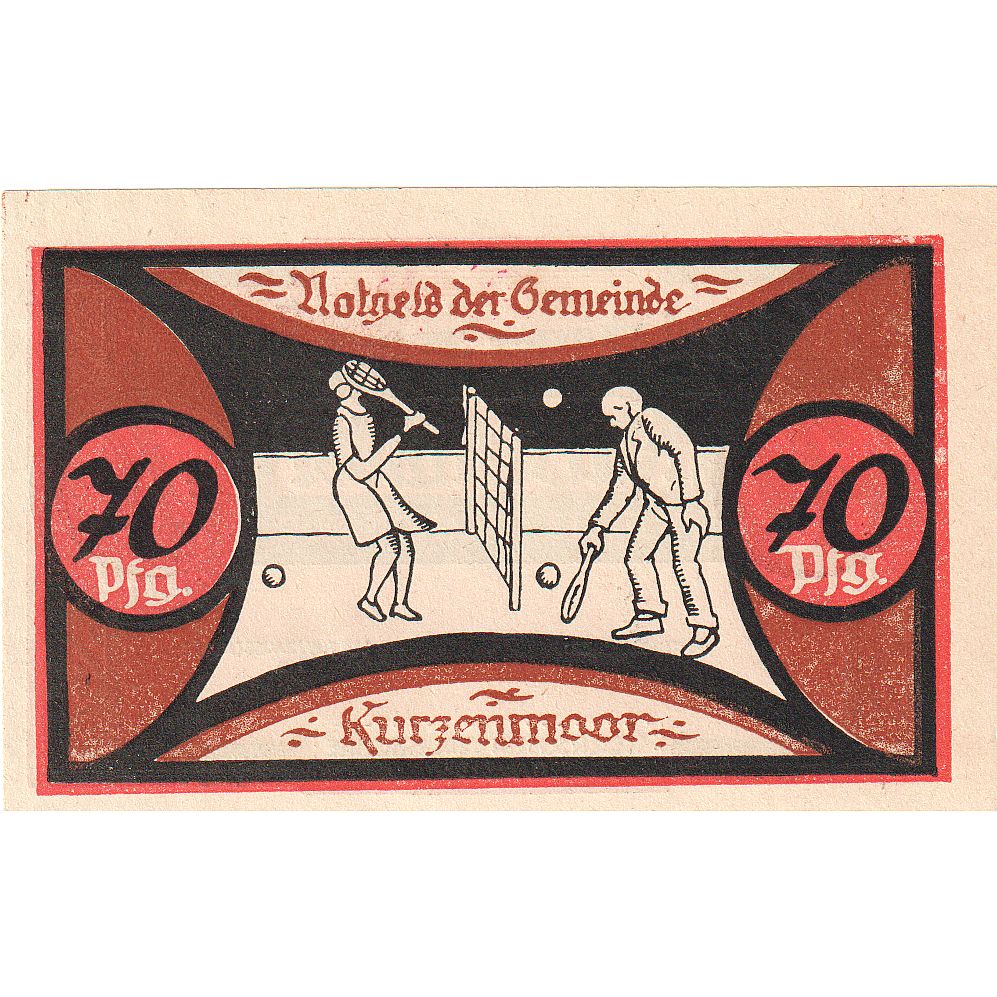 Banknote, Germany, Kurzenmoor, 70 Pfennig, tennis, 1921, 1921-12-31, UNC(63)