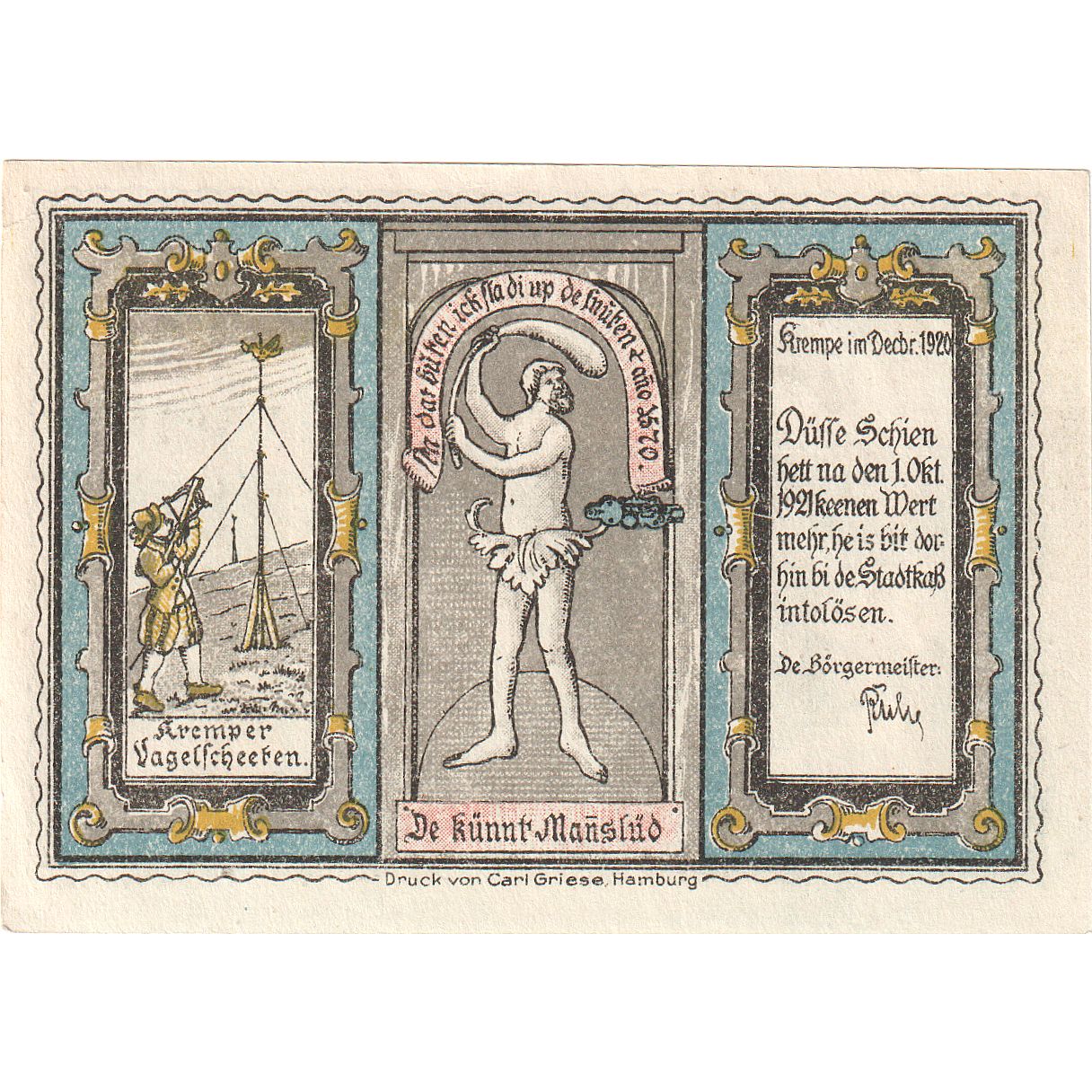 Banknote, Germany, Krempe, 50 Pfennig, paysage, 1920, UNC(65-70), Mehl:742.1a