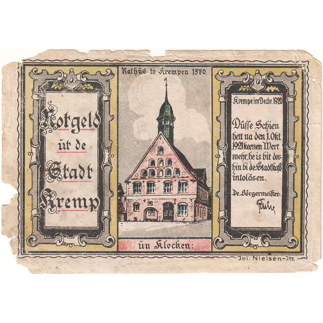 Billet, Allemagne, Krempe, 100 Pfennig, moulin, 1920, TTB+, Mehl:742.1a
