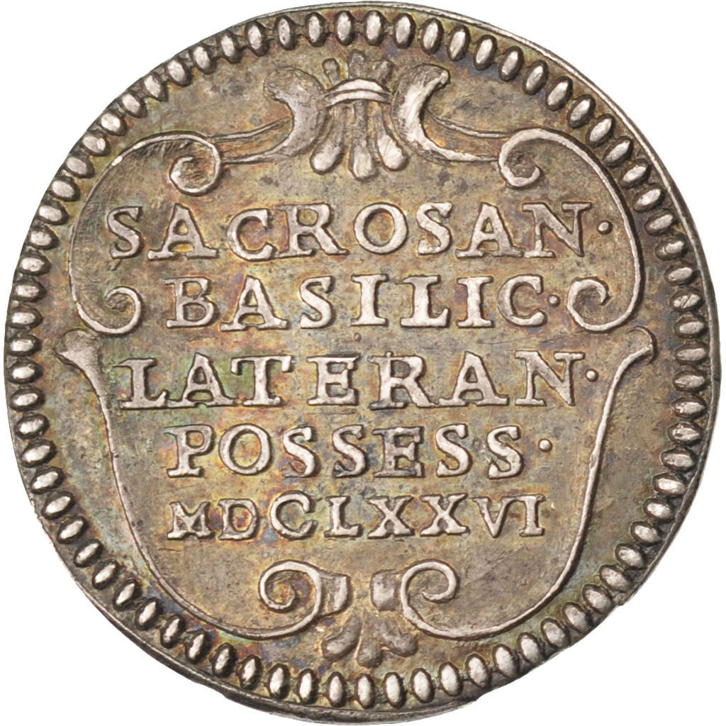 ITALIAN STATES, Grosso, 1676, Roma, KM #385, AU(55-58), Silver, 1.61