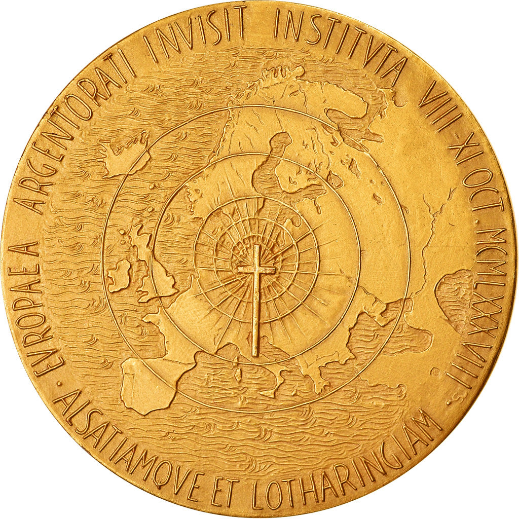 Vatican, Medal, Jean-Paul II, Visite de l'Europe, 1988, Manfrini, MS(63), Gilt