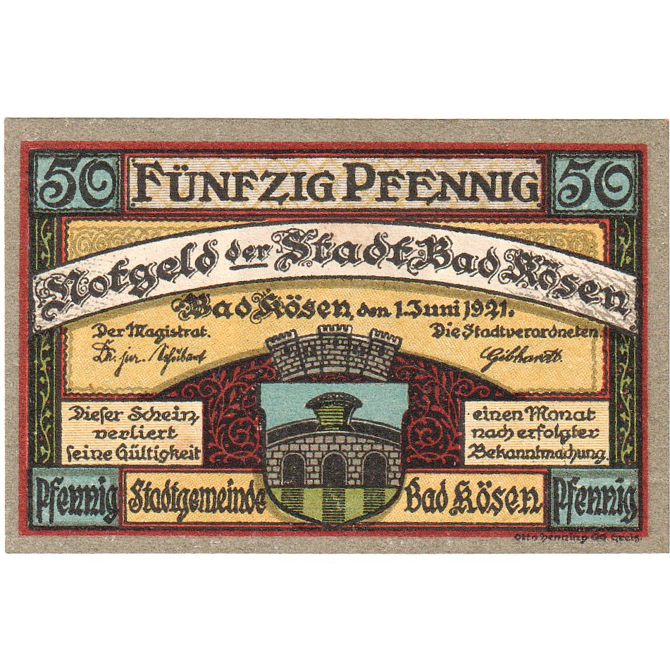 Banknote, Germany, Kösen, Bad, 50 Pfennig, Ecusson 1, 1921, 1921-06-01