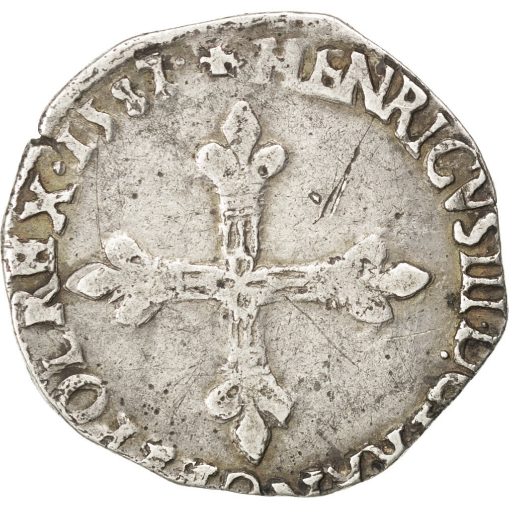 Henri III, Quart d'Écu, croix de face, 1587, Rennes, Duplessy 1133