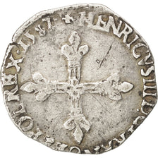 Henri III, Quart d'Écu, croix de face, 1587, Rennes, Duplessy 1133
