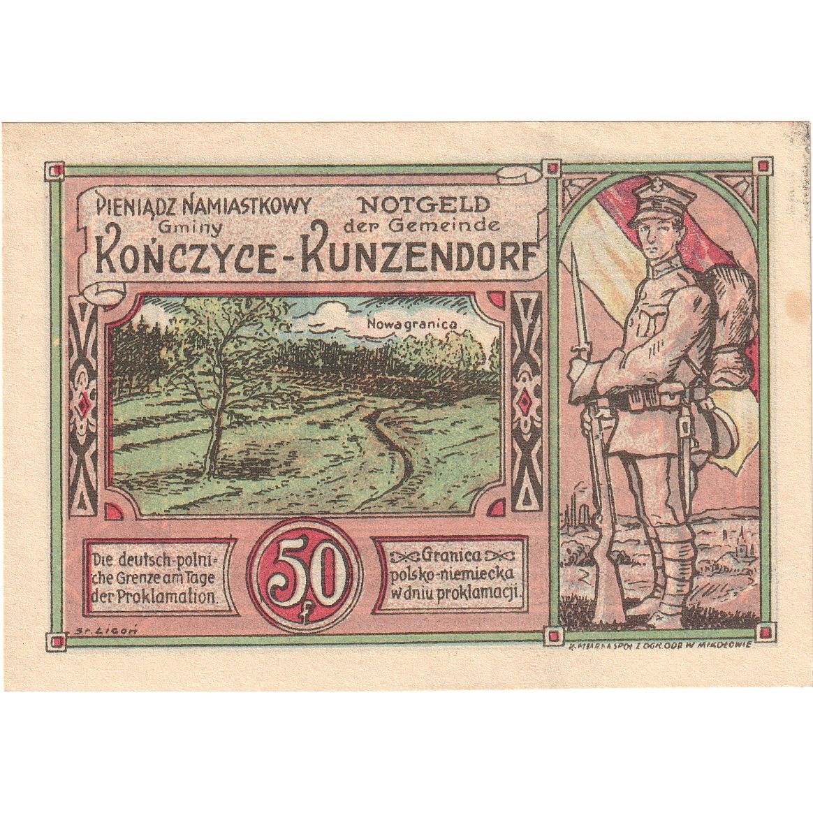 Banknote, Germany, Kunzendorf Gemeinde, 50 Pfennig, personnage, 1923