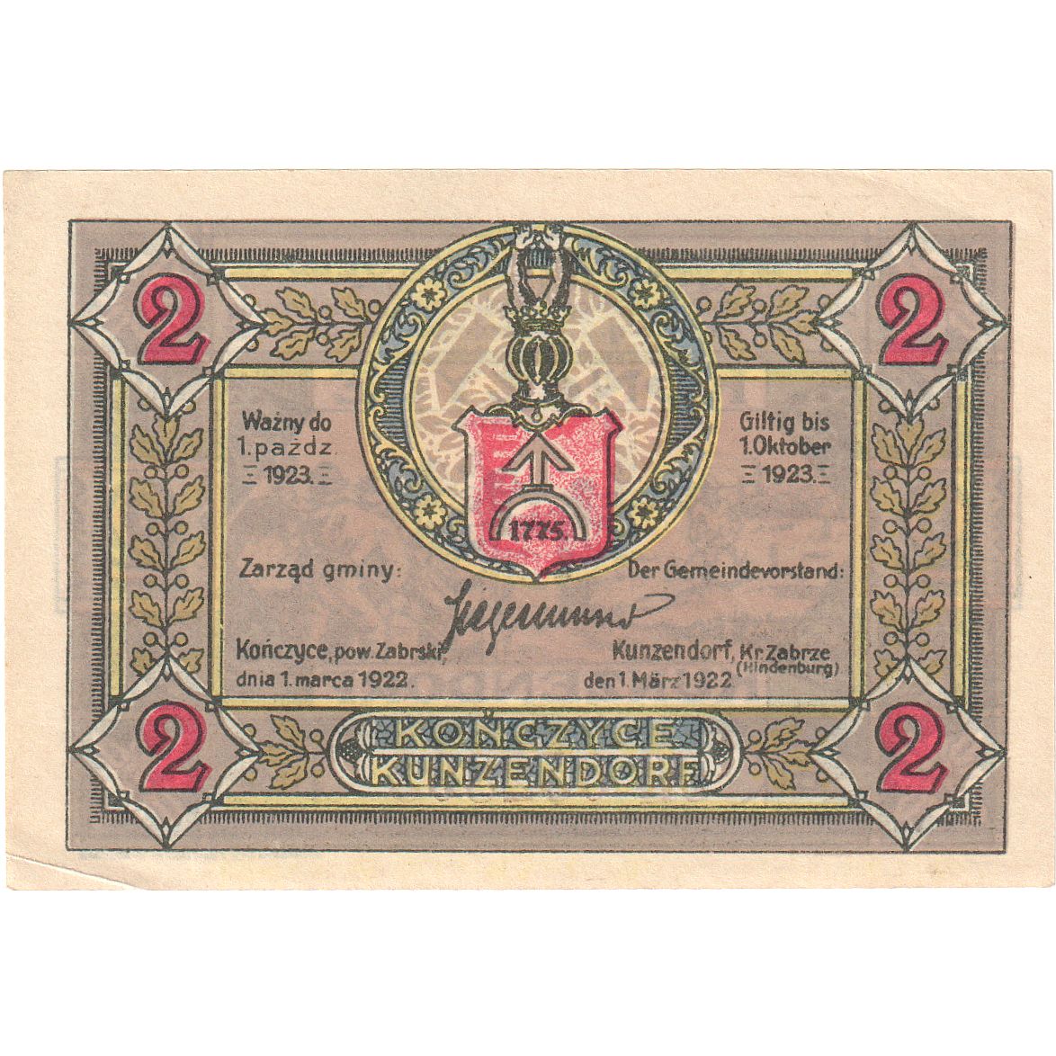 Banknote, Germany, Kunzendorf Gemeinde, 2 Mark, personnage, 1923, 1923-10-01