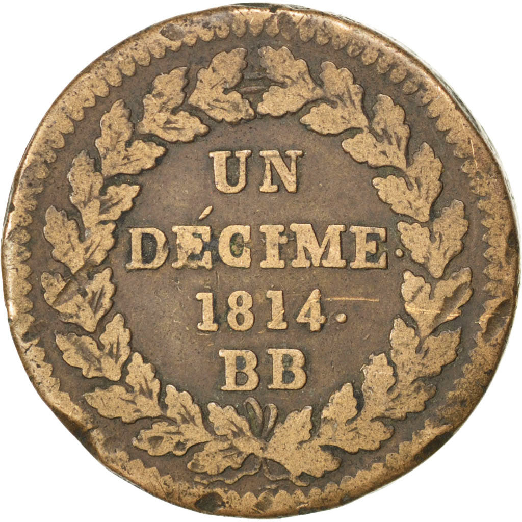 FRANCE, Napoléon I, Decime, 1814, Strasbourg, KM #700, EF(40-45), Bronze, Gadour