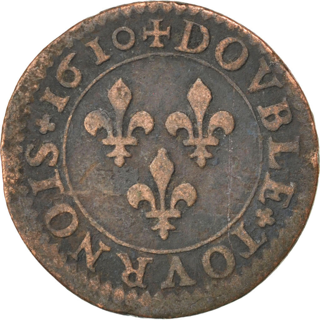 Francia, Double Tournois, 1610, Lyons, MB, Rame, CGKL:204