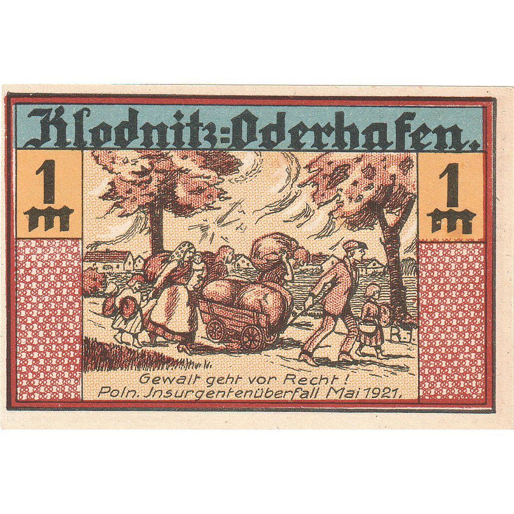 Banconote, Germania, Klodnitz-Oderhafen Gemeinde, 1 Mark, personnage, 1921