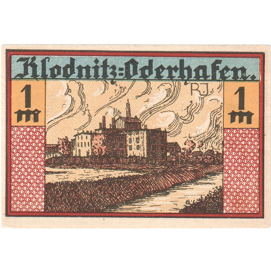 Banconote, Germania, Klodnitz-Oderhafen Gemeinde, 1 Mark, paysage, 1921