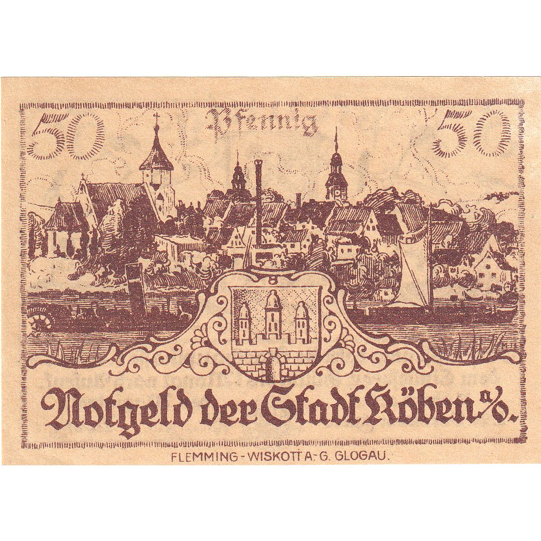 Banknote, Germany, Köben a. O, 50 Pfennig, village, 1920, 1920-12-24